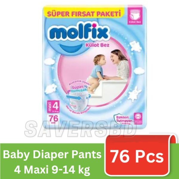 Molfix Baby Diaper Pants Super Pack Maxi 9-14 kg 76 Pcs (Made in Turkey)