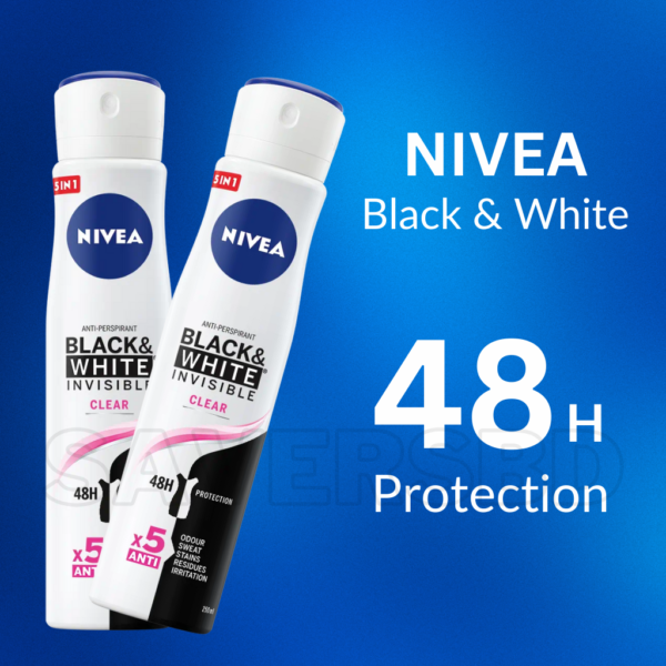 Nivea black & white invisible clear 48h aerosol deodorant 35ml - Image 2
